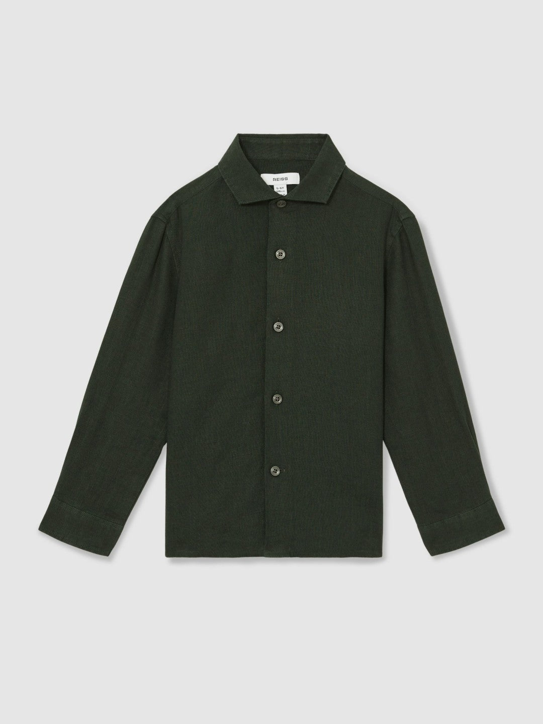 Reiss | 3-9 yrs Linen Cutaway Collar Shirt in Dark Green