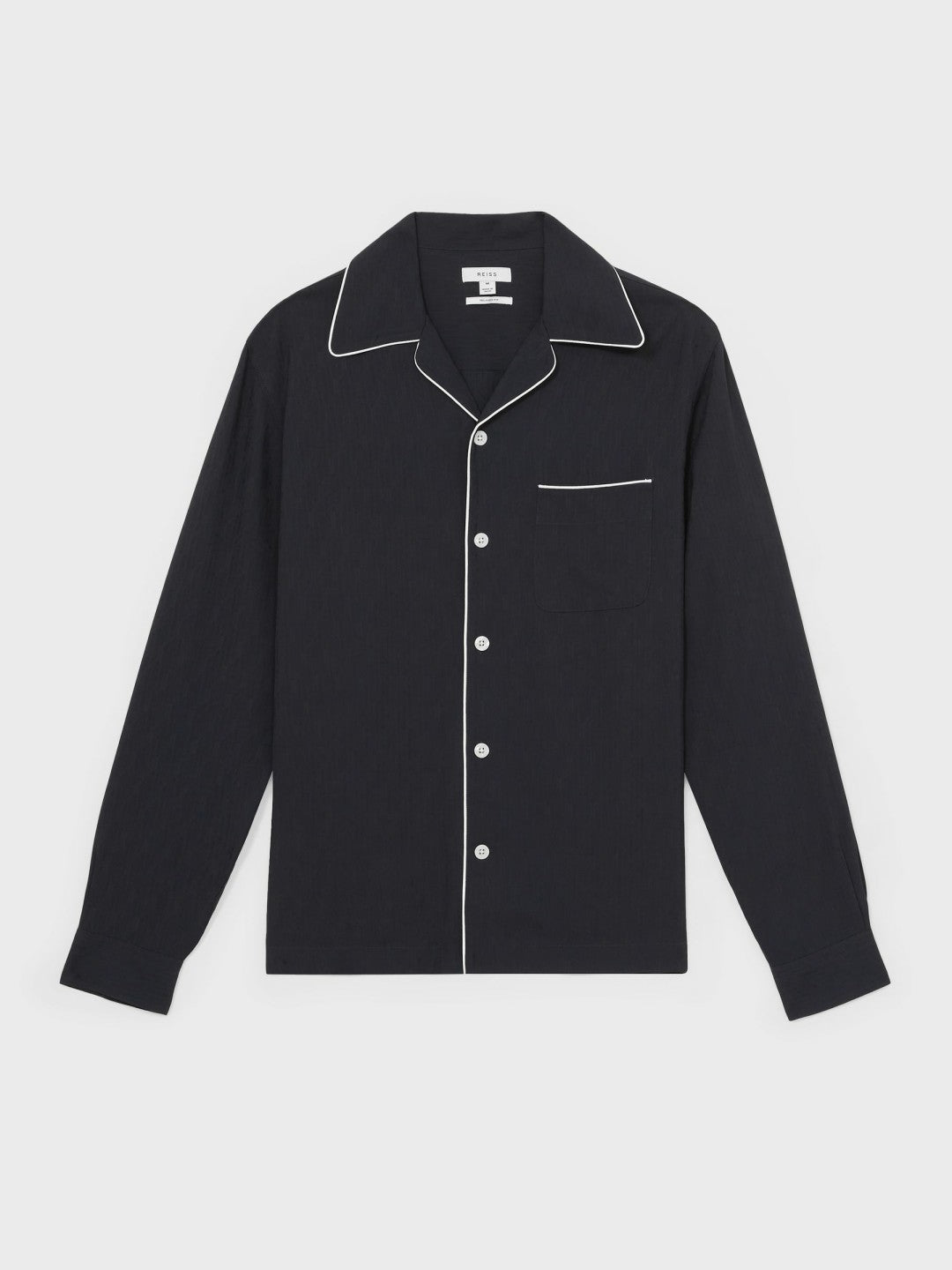 Reiss | Cuban Collar Shirt with Piping Detail Shirt in Navy