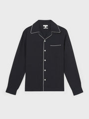Reiss | Cuban Collar Shirt with Piping Detail Shirt in Navy