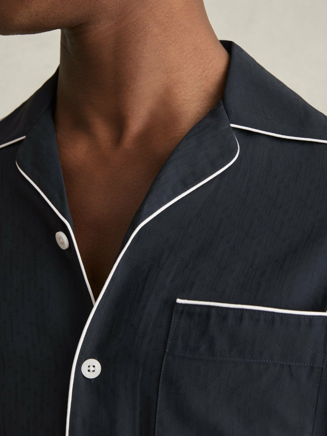 Reiss | Cuban Collar Shirt with Piping Detail Shirt in Navy