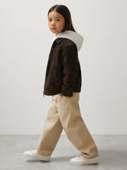 Reiss | 9-13 yrs Unisex Fit McLaren F1 Team Suede Bomber Jacket in Distressed Brown