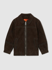 Reiss | 9-13 yrs Unisex Fit McLaren F1 Team Suede Bomber Jacket in Distressed Brown