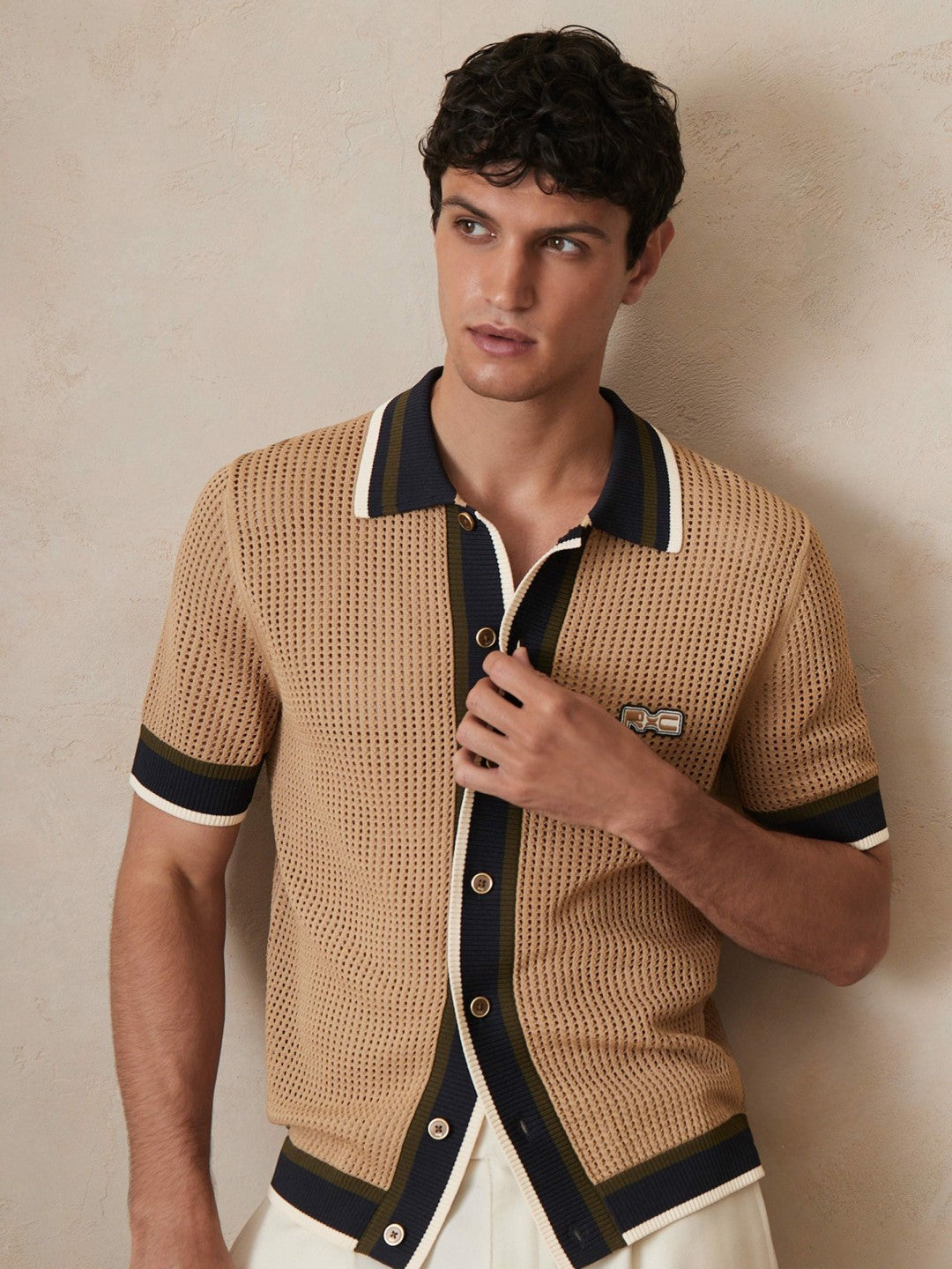 Reiss | | Ché Crochet Tipped Shirt in Camel