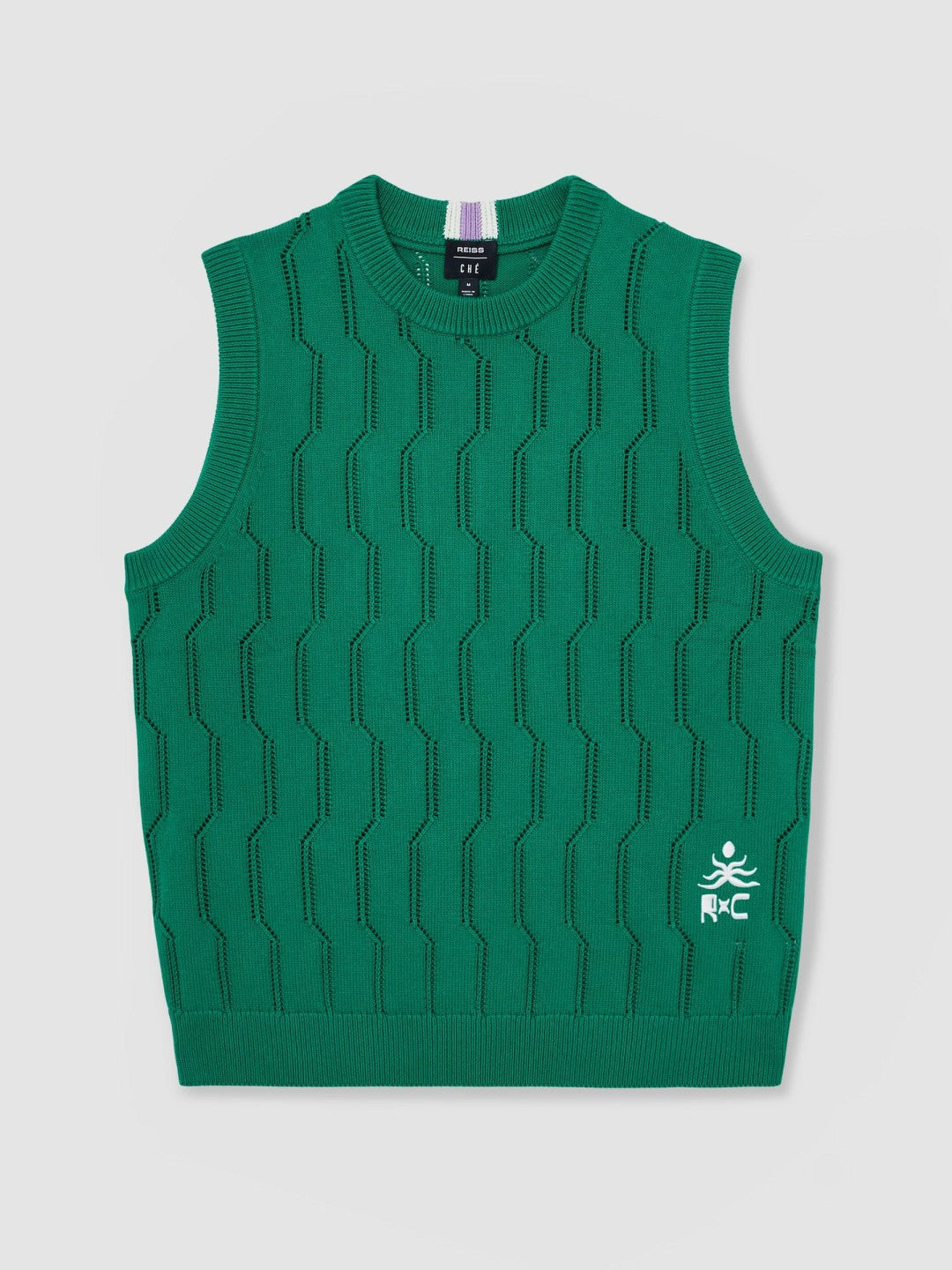 Reiss | Ché Pointelle Crew-Neck Vest in Bright Green