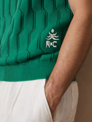 Reiss | Ché Pointelle Crew-Neck Vest in Bright Green