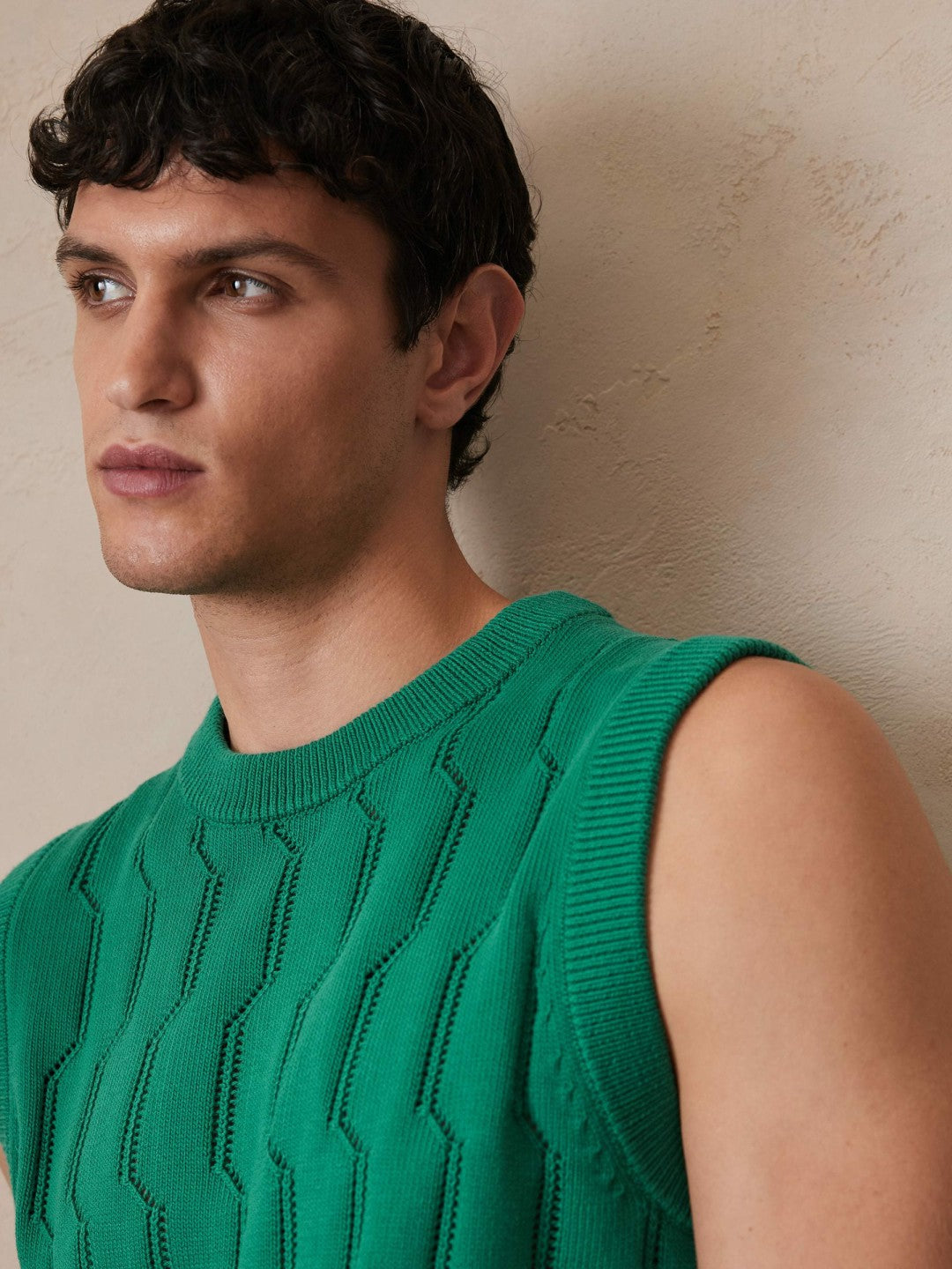 Reiss | Ché Pointelle Crew-Neck Vest in Bright Green
