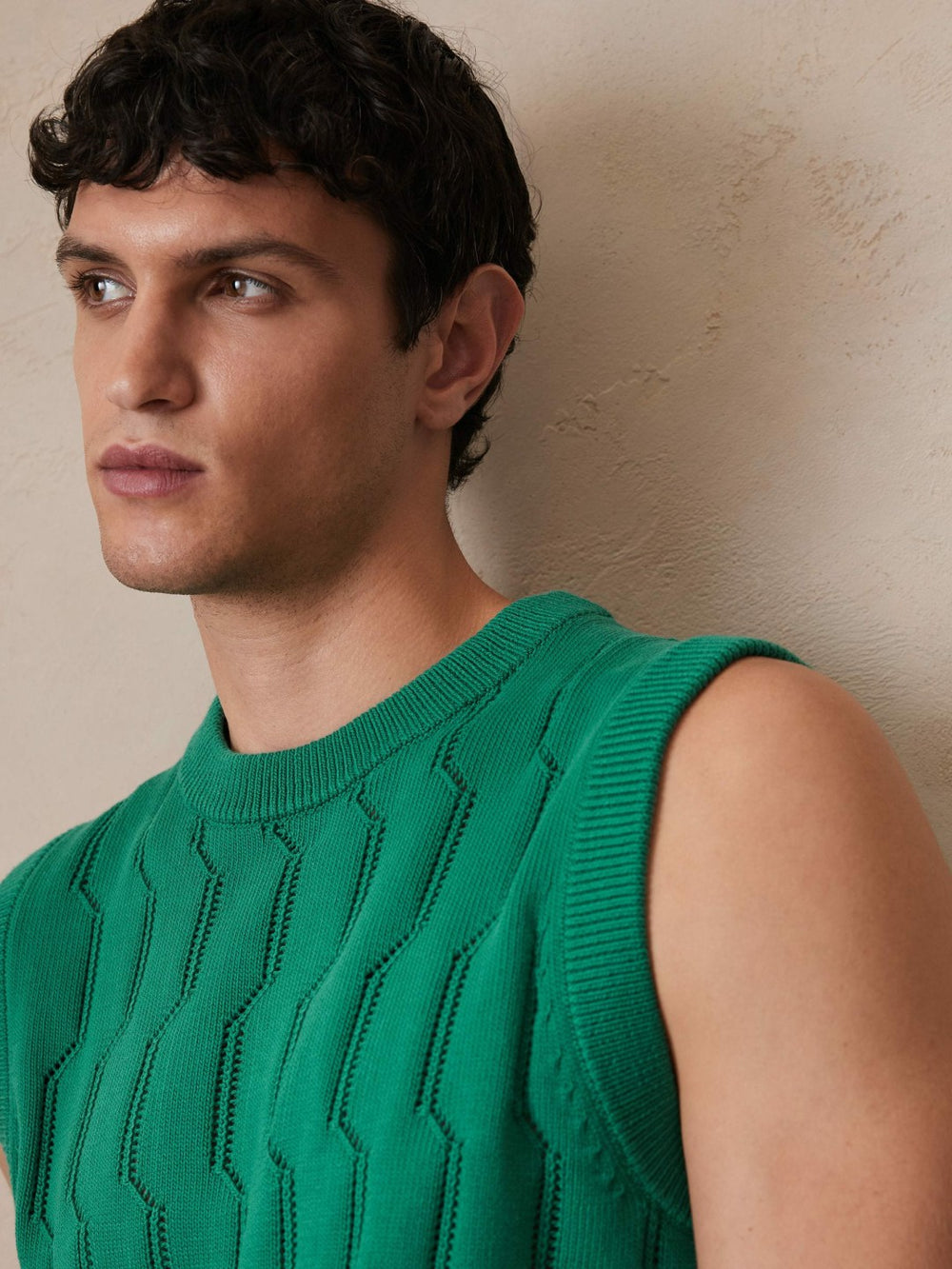 Reiss | Ché Pointelle Crew-Neck Vest in Bright Green