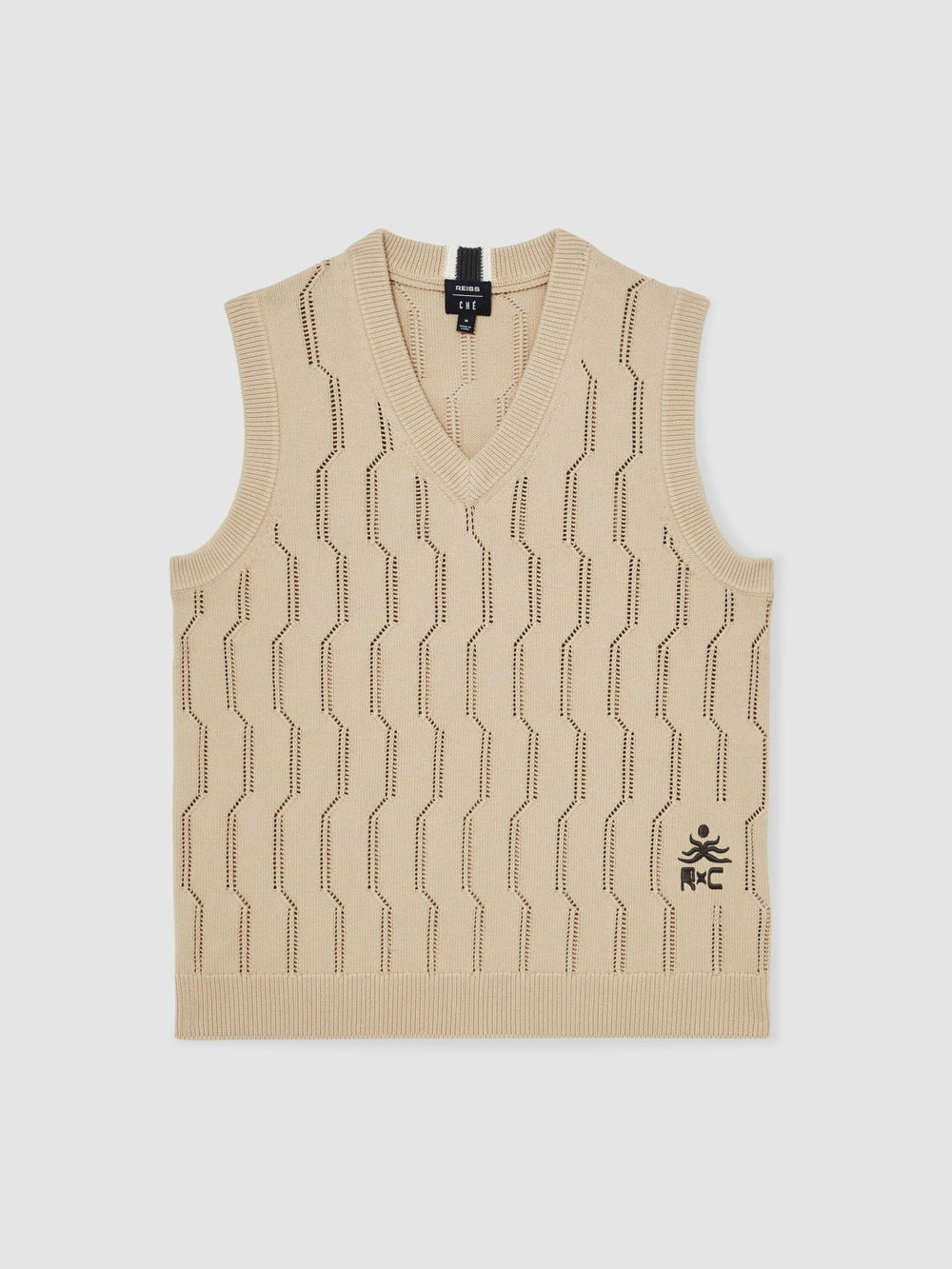 Reiss | | Ché Pointelle V-Neck Vest in Stone