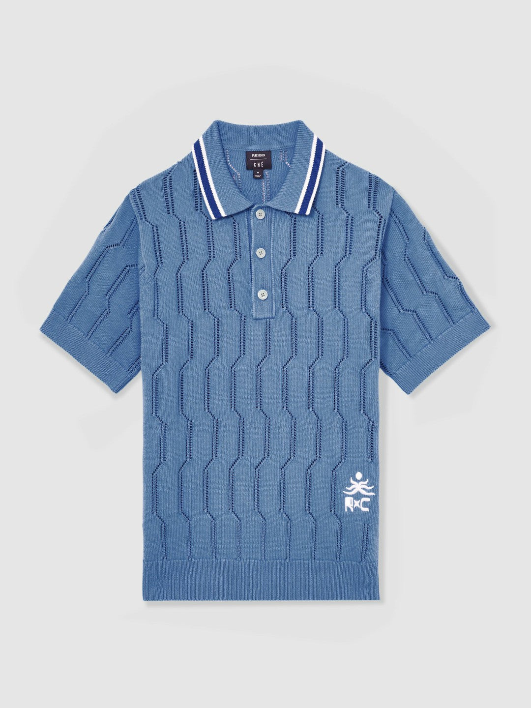 Reiss | | Ché Cotton Pointelle Polo Shirt in Blue
