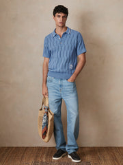 Reiss | | Ché Cotton Pointelle Polo Shirt in Blue