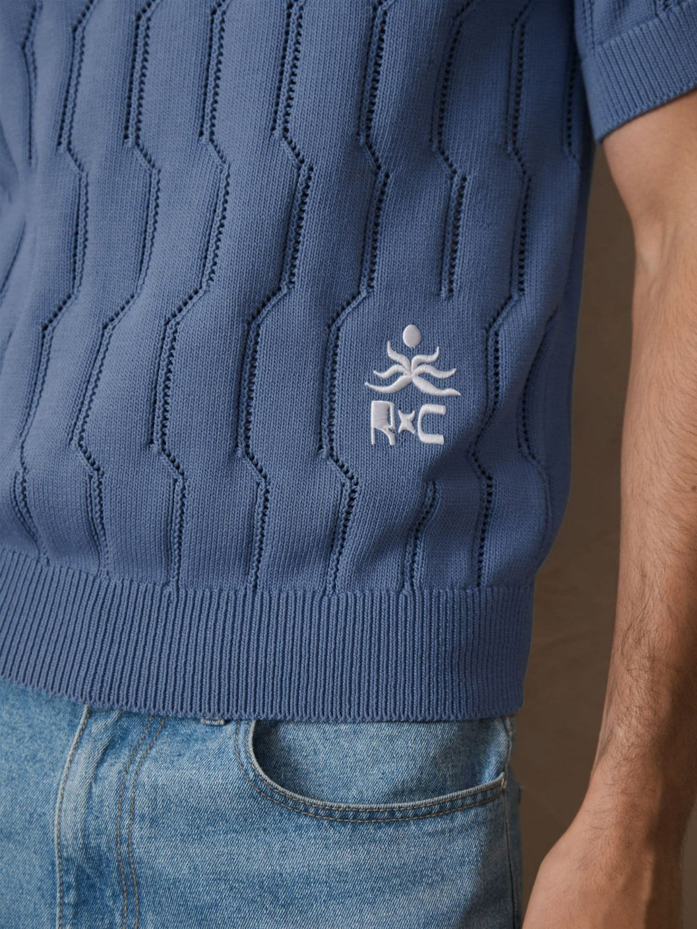 Reiss | | Ché Cotton Pointelle Polo Shirt in Blue