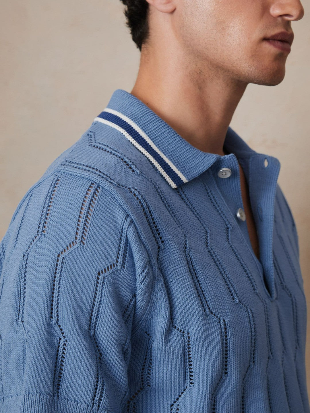 Reiss | | Ché Cotton Pointelle Polo Shirt in Blue