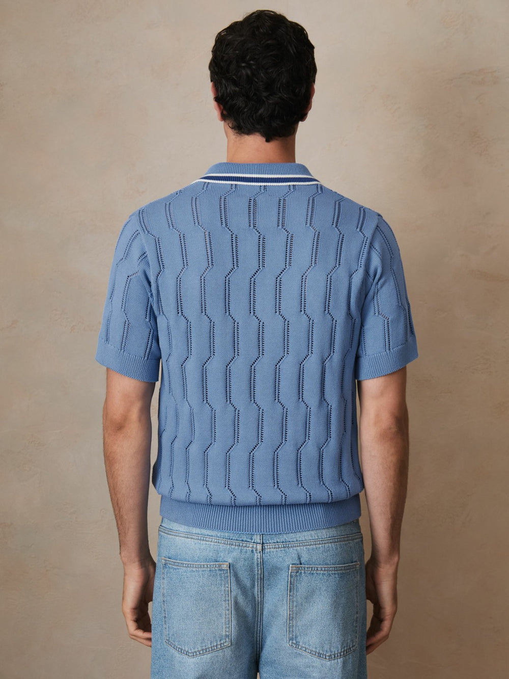 Reiss | | Ché Cotton Pointelle Polo Shirt in Blue