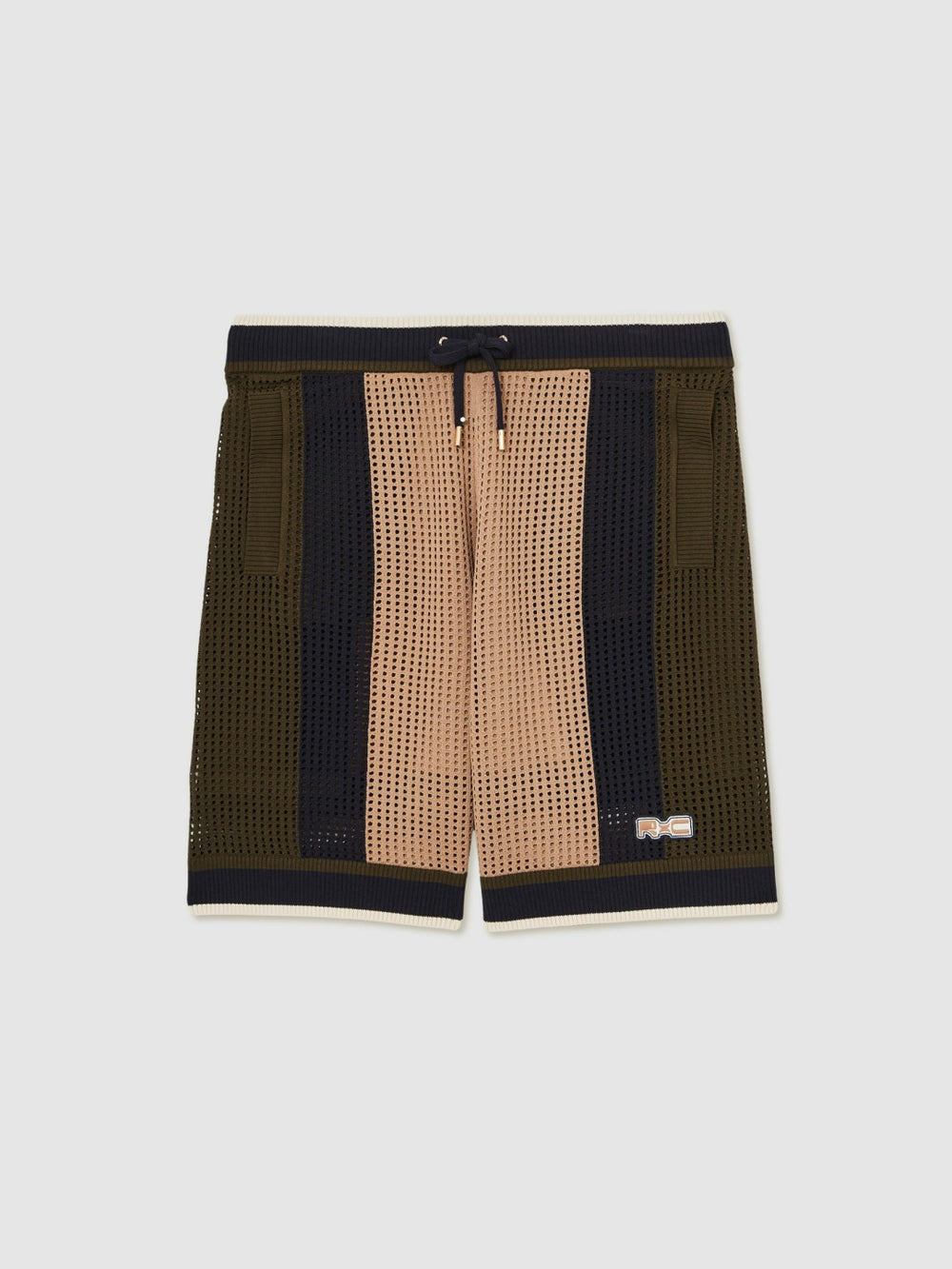 Reiss | | Ché Crochet Colour-Block Shorts in Camel/Green