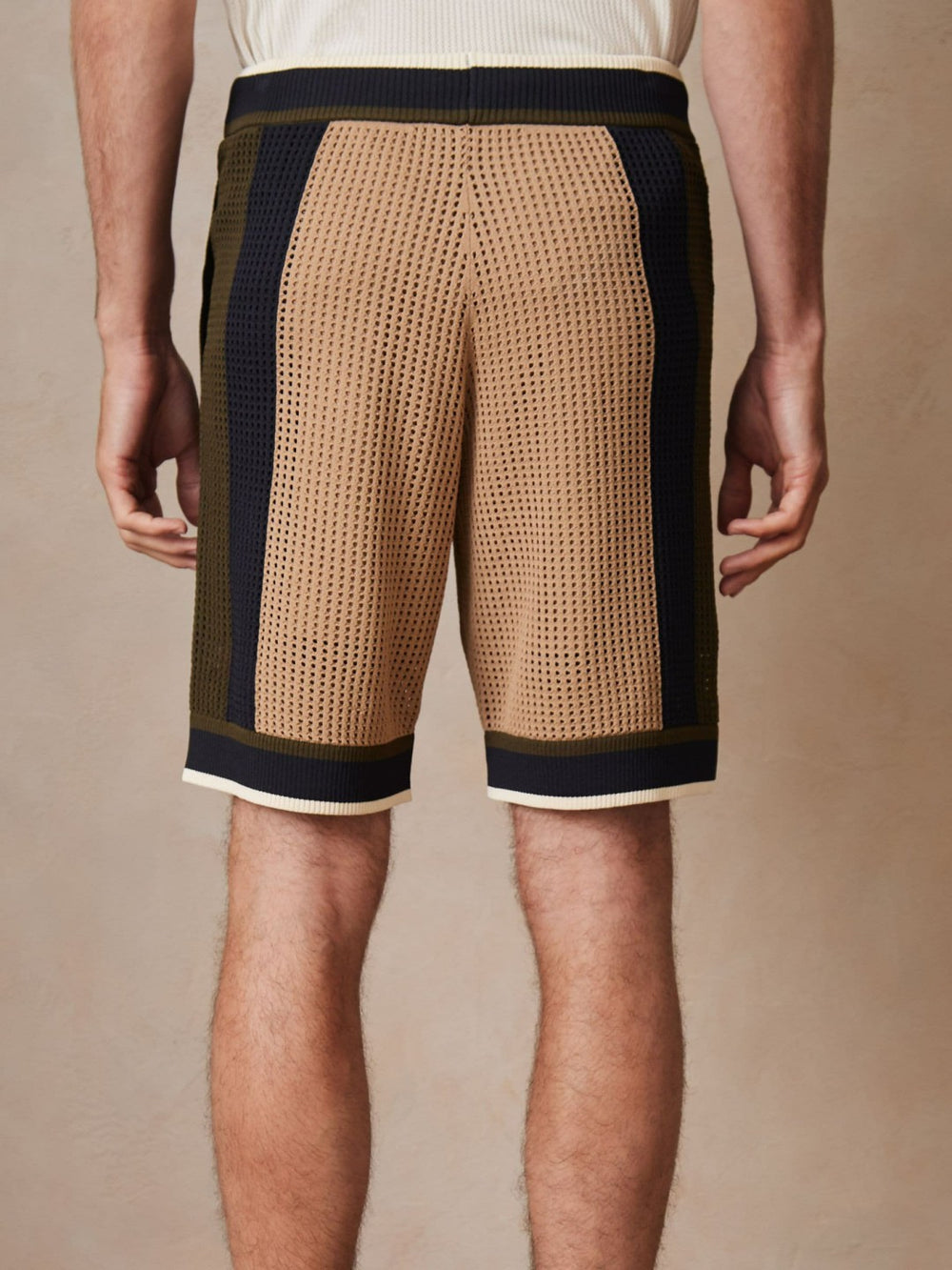 Reiss | | Ché Crochet Colour-Block Shorts in Camel/Green