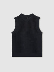 Reiss | Cotton-Blend Crochet Vest in Navy