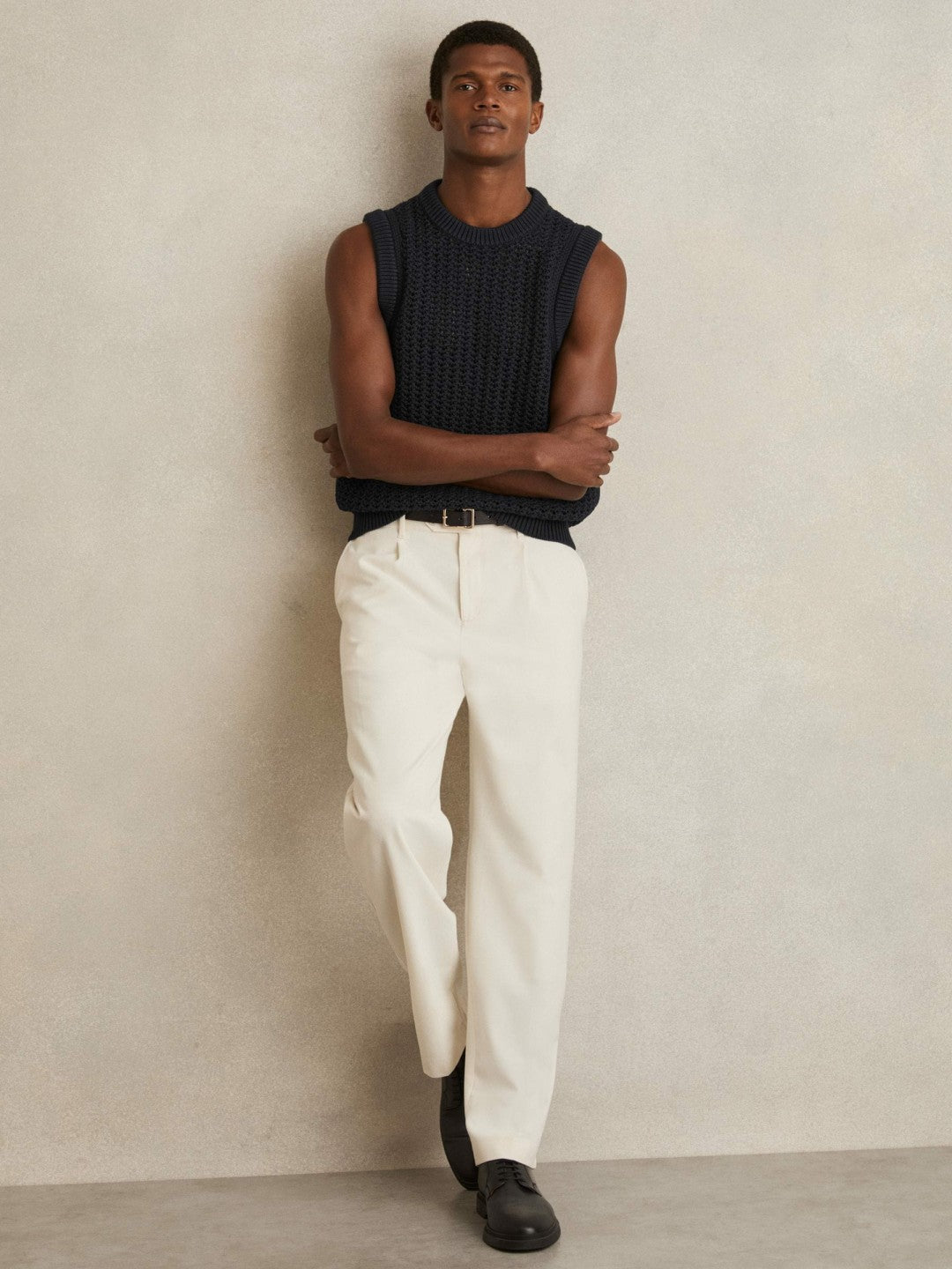 Reiss | Cotton-Blend Crochet Vest in Navy