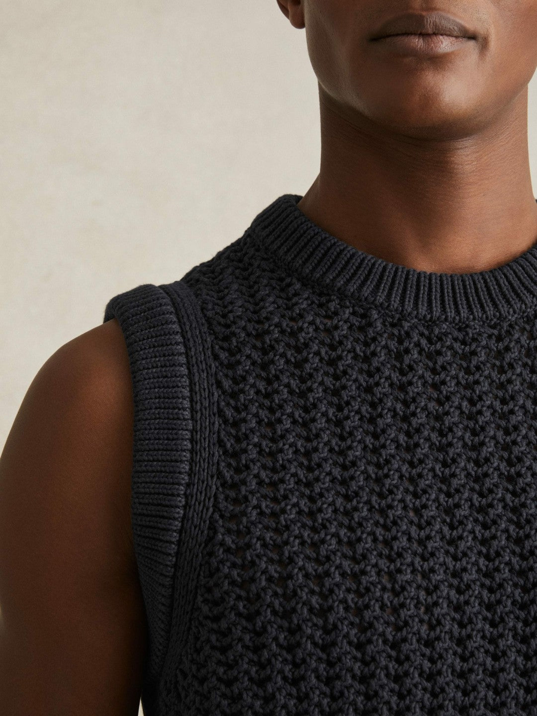 Reiss | Cotton-Blend Crochet Vest in Navy