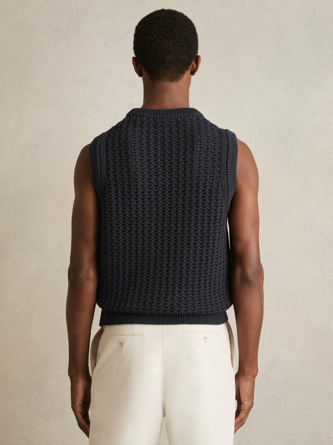 Reiss | Cotton-Blend Crochet Vest in Navy