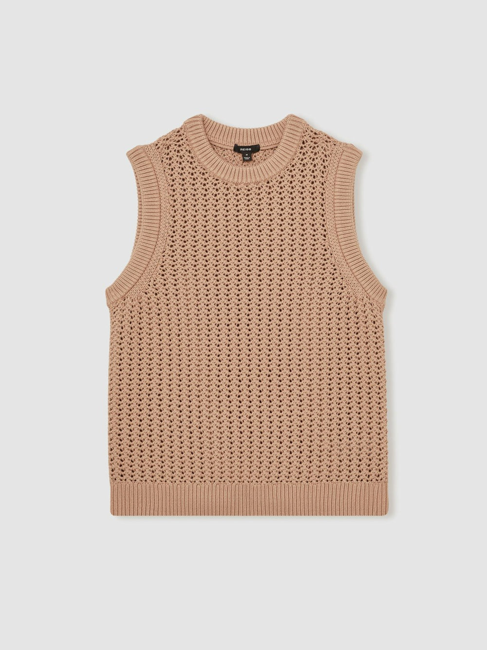 Reiss | Cotton-Blend Crochet Vest in Soft Camel