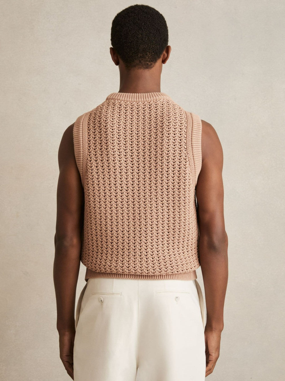 Reiss | Cotton-Blend Crochet Vest in Soft Camel