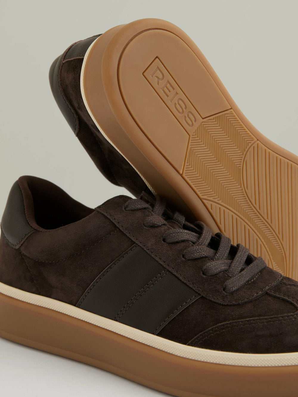 Reiss | Suede Low-Top Trainers in Chocolate