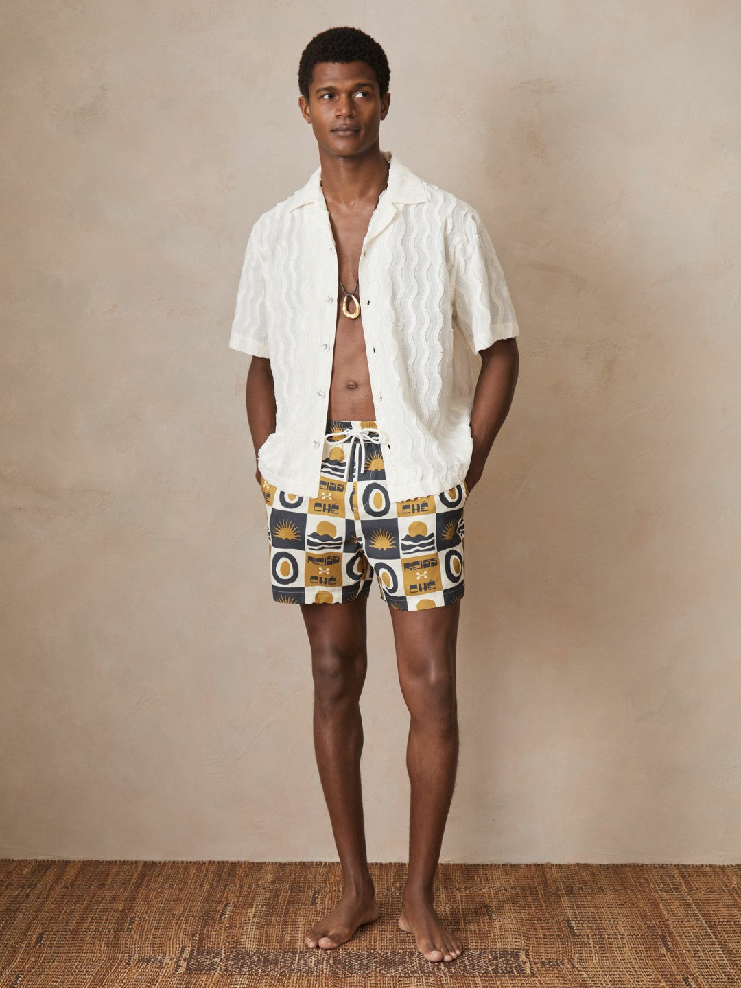 Reiss | | Ché Sunset-Print Swim Shorts in Olive Green