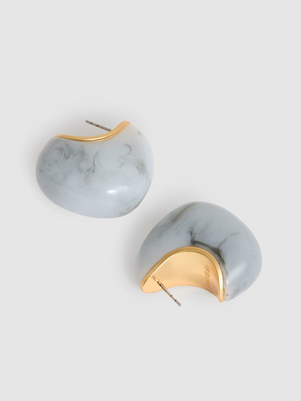 Reiss | Curve Marble Scoop Earrings in Gold Tone