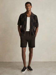 Reiss | Cotton-Blend Crochet Shorts in Chocolate/Navy