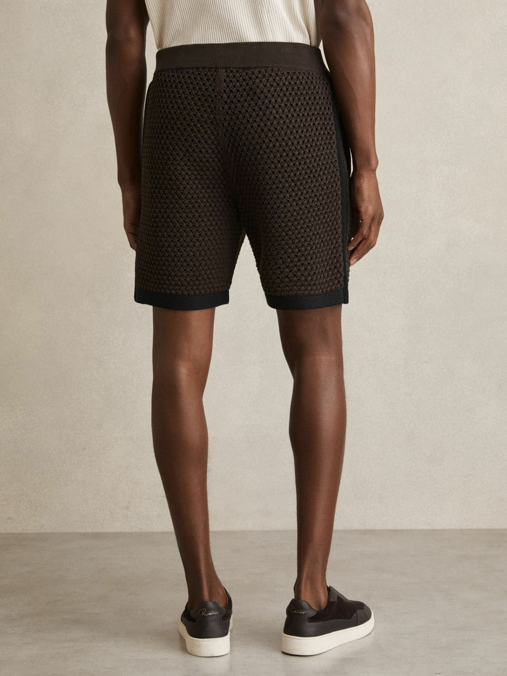 Reiss | Cotton-Blend Crochet Shorts in Chocolate/Navy