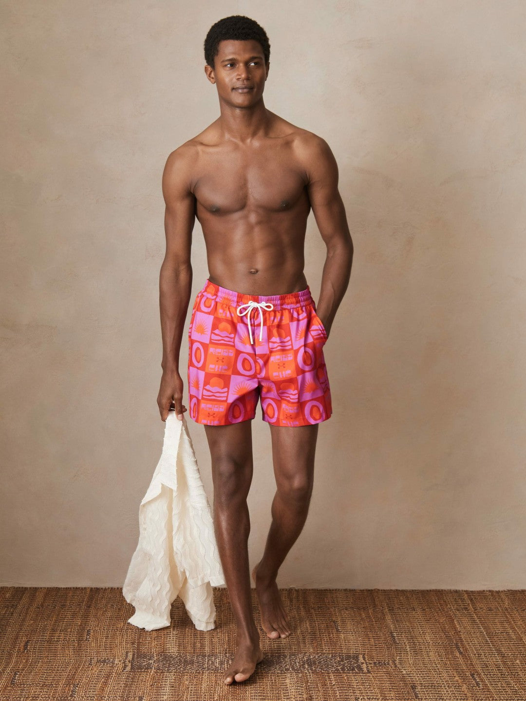 Reiss | | Ché Sunset-Print Swim Shorts in Orange/Pink