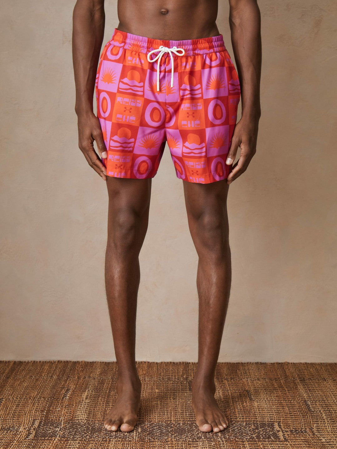 Reiss | | Ché Sunset-Print Swim Shorts in Orange/Pink