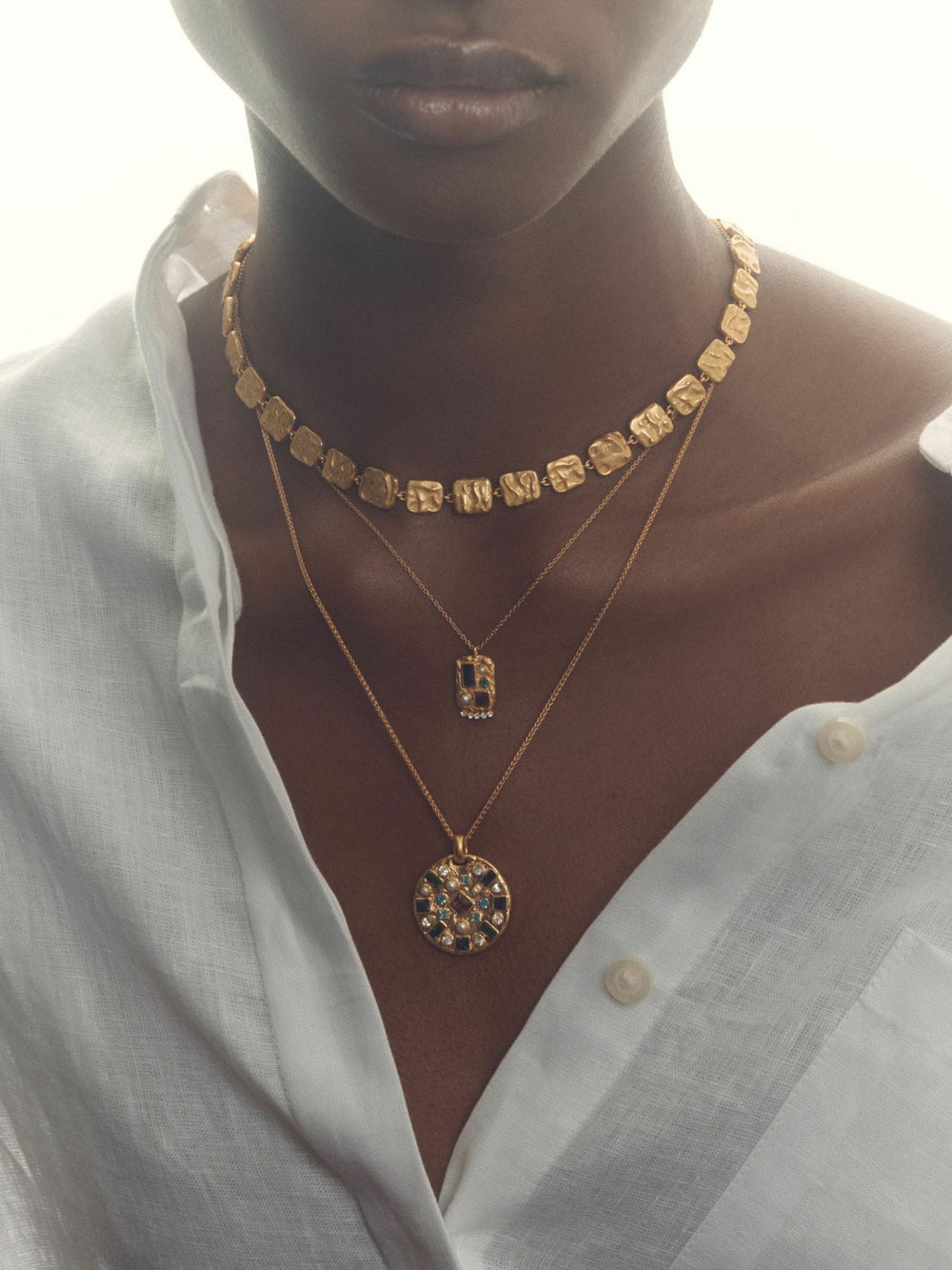 Reiss | Molten Square Necklace in Gold Tone