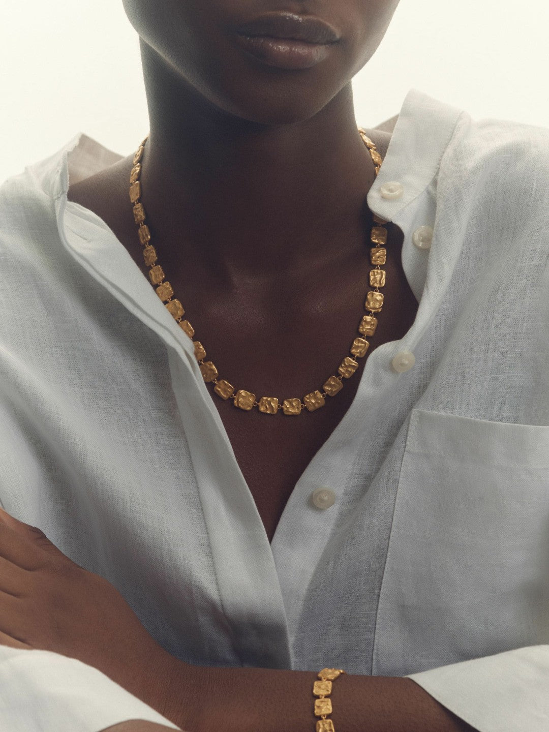 Reiss | Molten Square Bracelet in Gold Tone