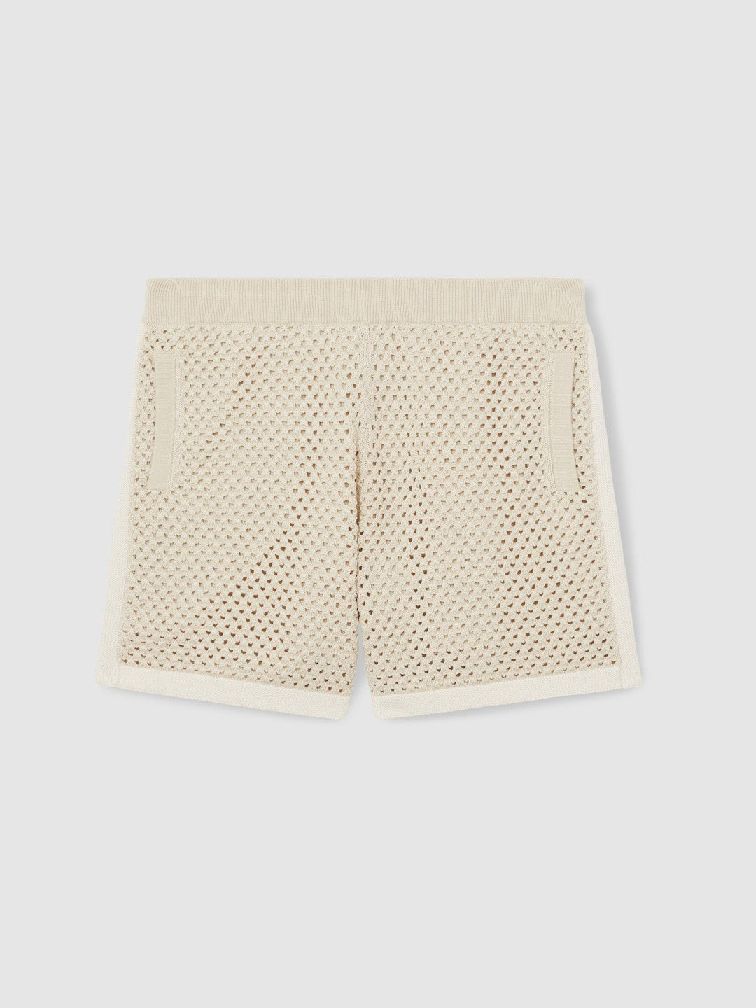 Reiss | Cotton-Blend Crochet Shorts in Taupe/Off White