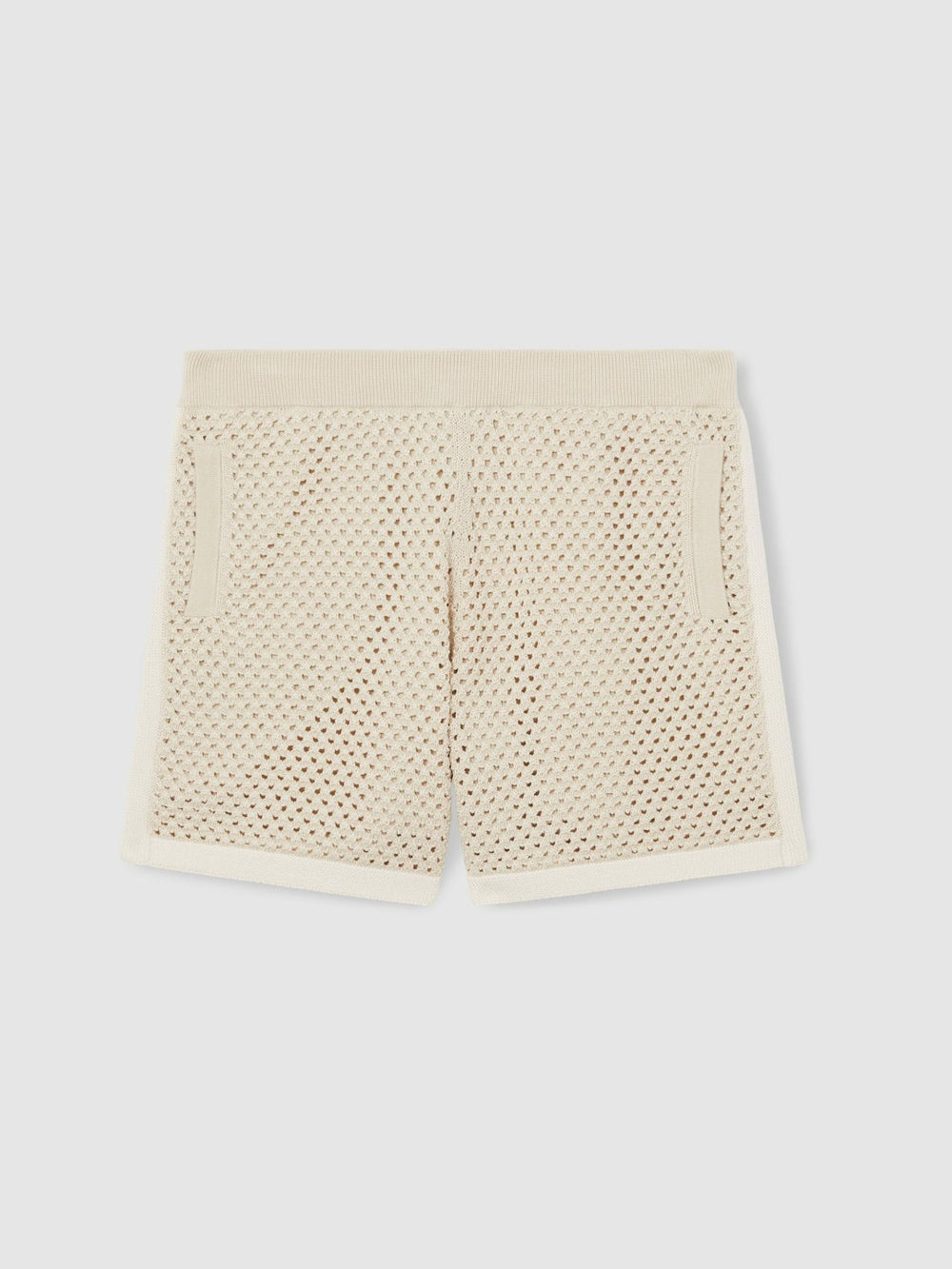 Reiss | Cotton-Blend Crochet Shorts in Taupe/Off White