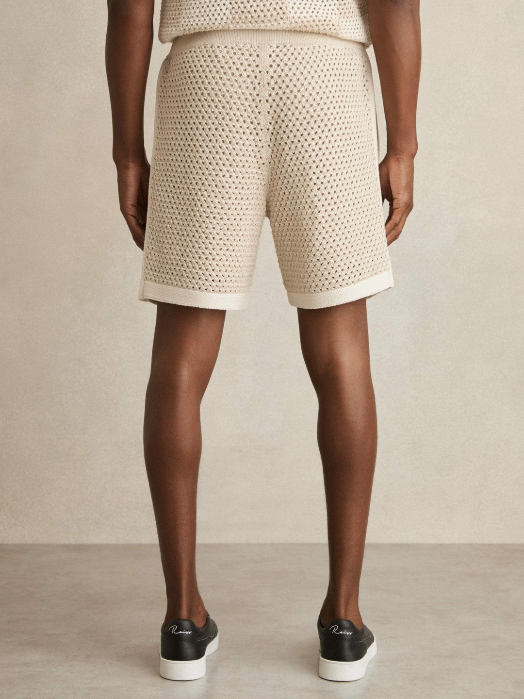 Reiss | Cotton-Blend Crochet Shorts in Taupe/Off White