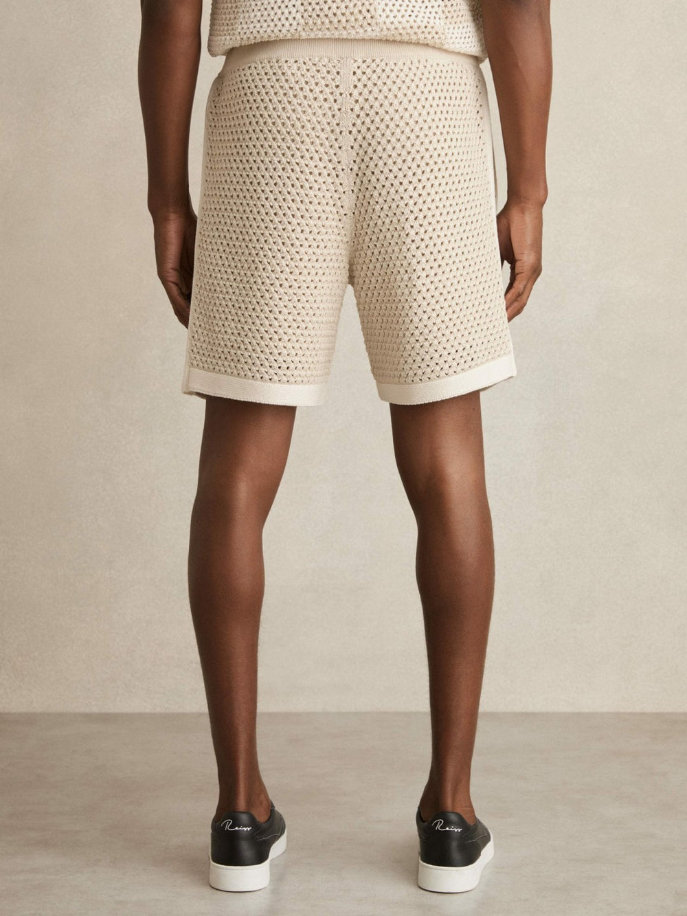 Reiss | Cotton-Blend Crochet Shorts in Taupe/Off White