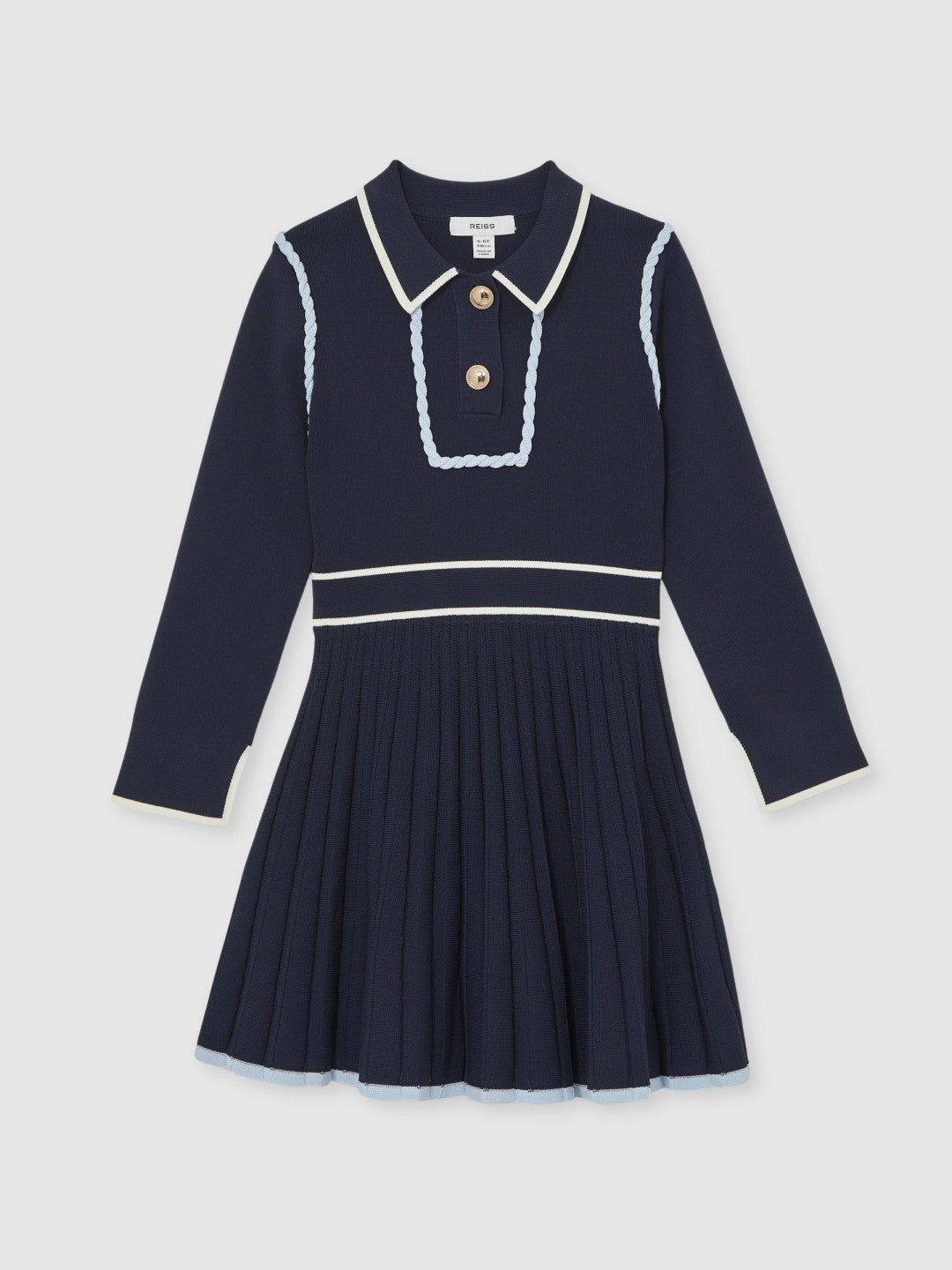 Reiss | 3-9 yrs Piped Knitted Skater Dress in Navy