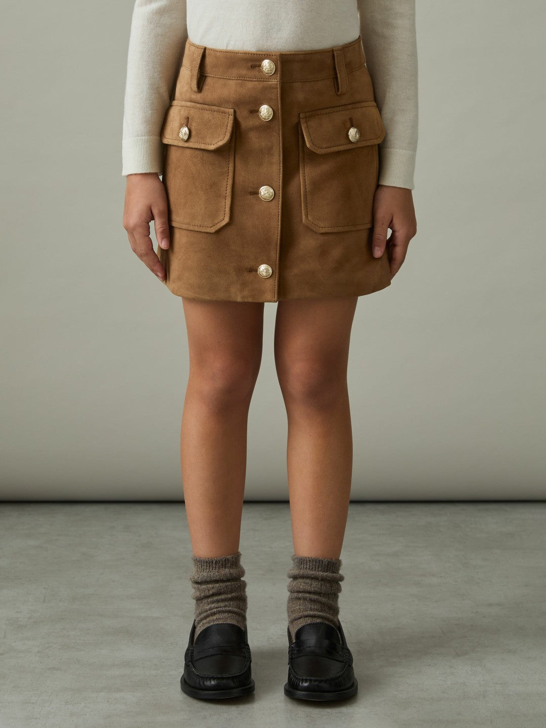 Reiss | 4-9 yrs Suede Flap Pocket Skirt in Tan