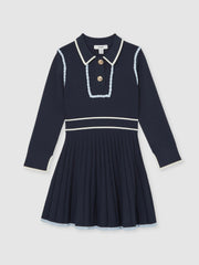 Reiss | 9-13 yrs Piped Knitted Skater Dress in Navy