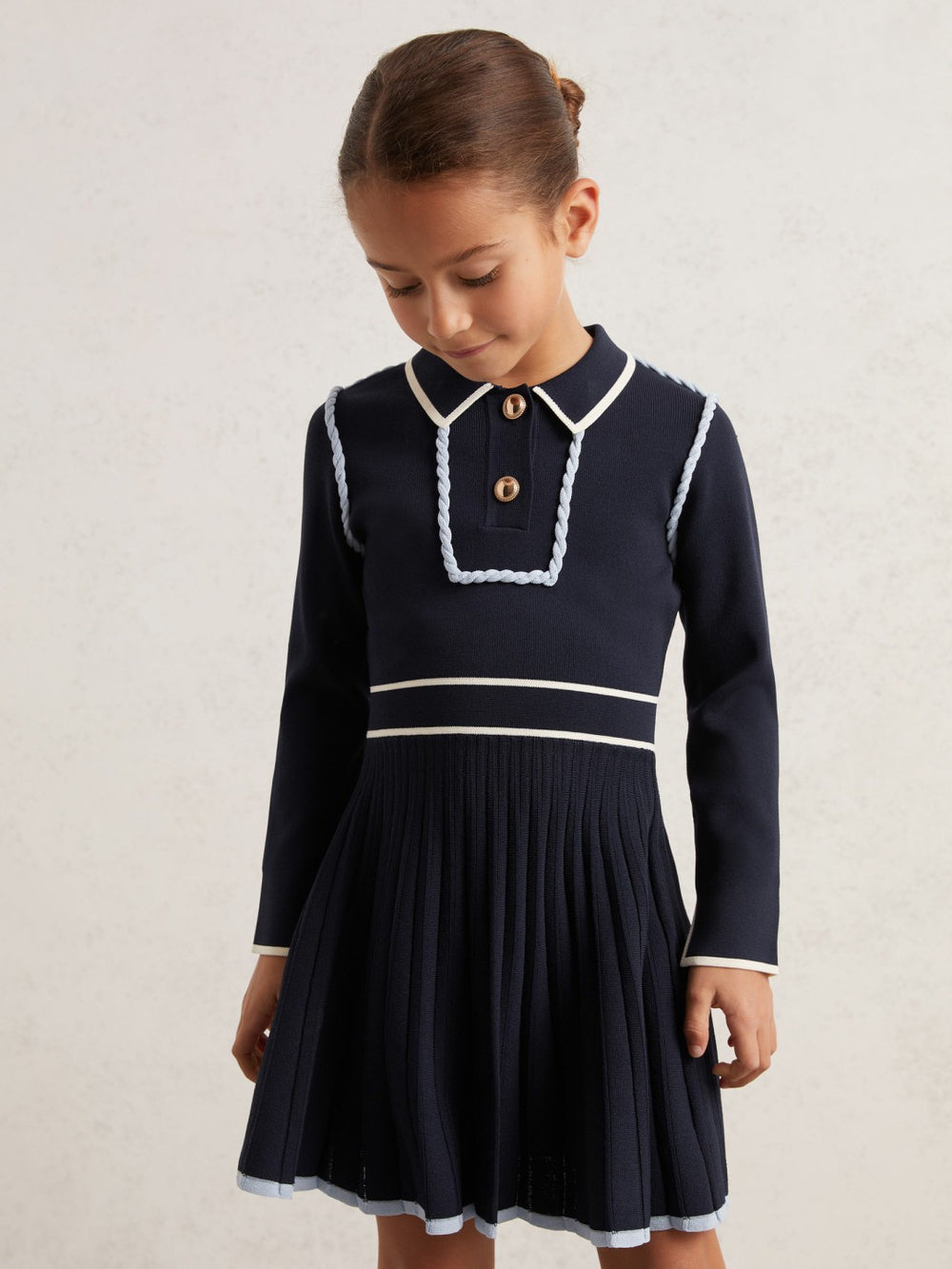 Reiss | 9-13 yrs Piped Knitted Skater Dress in Navy