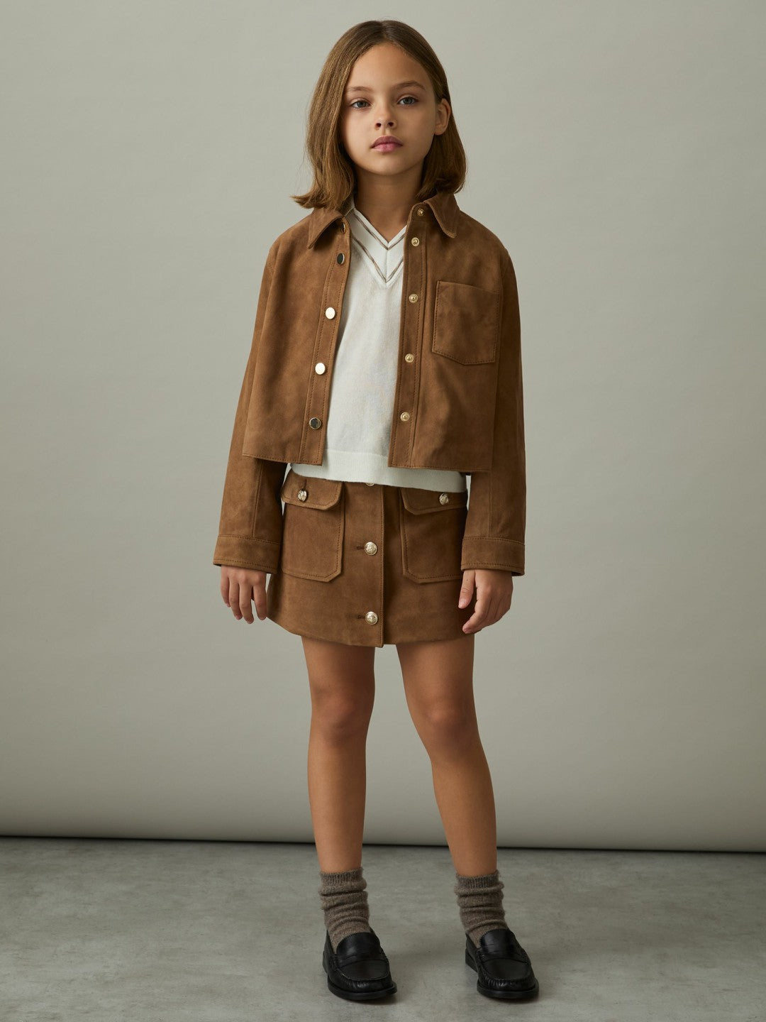 Reiss | 9-13 yrs Suede Cropped Jacket in Tan