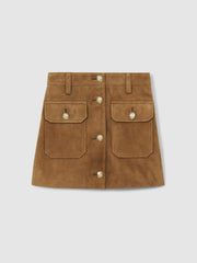 Reiss | 9-13 yrs Suede Flap Pocket Skirt in Tan