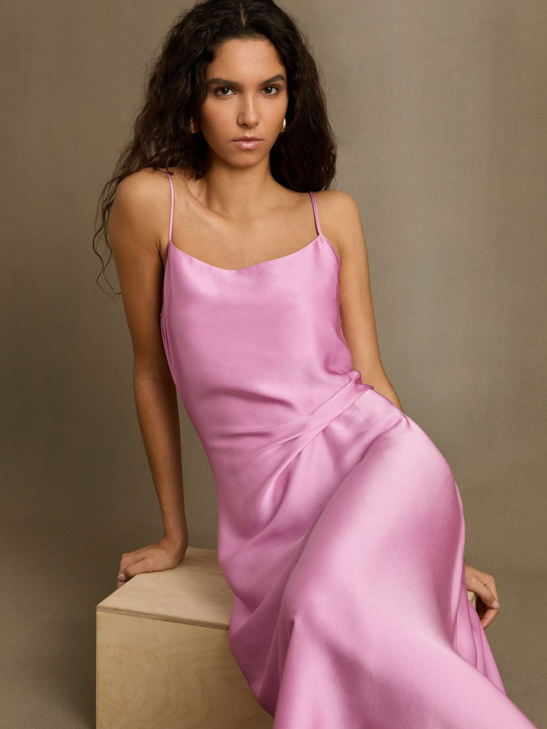 Reiss | Satin Drape-Detail Slip Dress in Pink