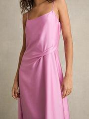 Reiss | Satin Drape-Detail Slip Dress in Pink