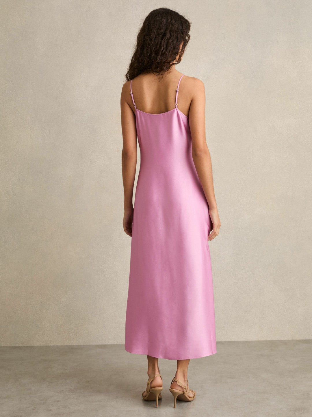 Reiss | Satin Drape-Detail Slip Dress in Pink