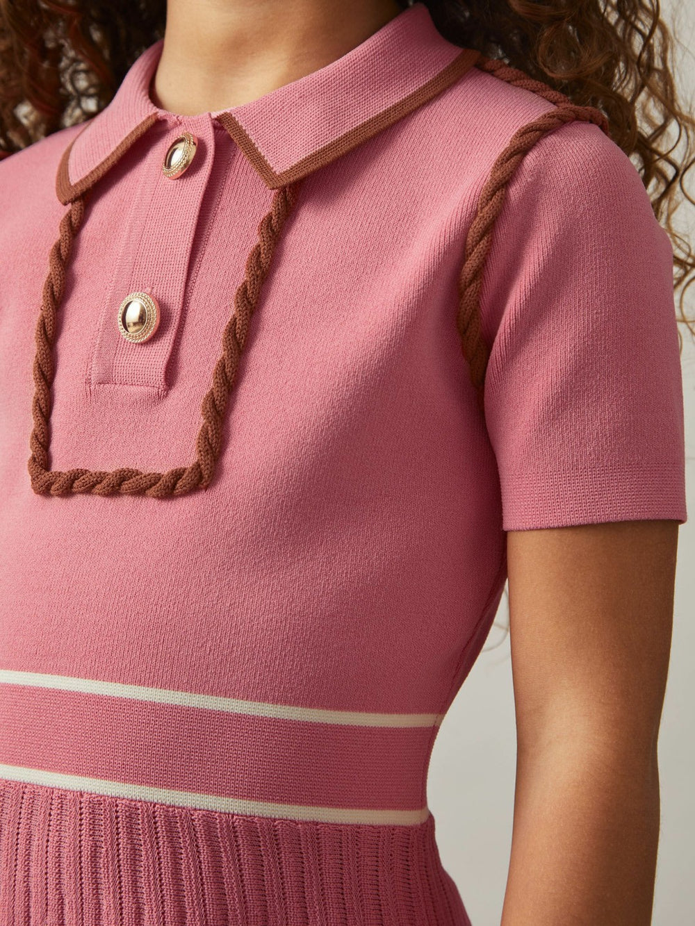 Reiss | 3-9 yrs Twist-Piped Knitted Dress in Pink