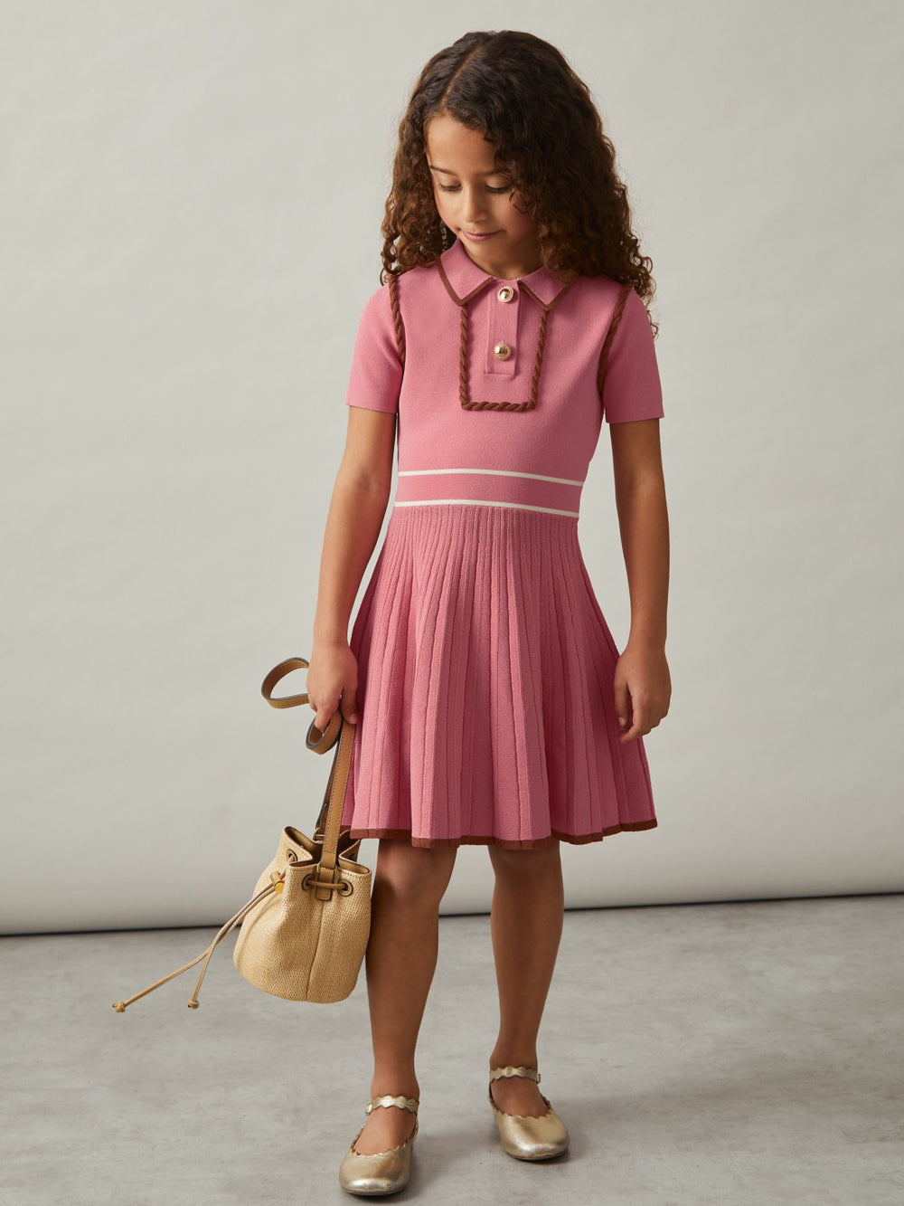 Reiss | 3-9 yrs Twist-Piped Knitted Dress in Pink