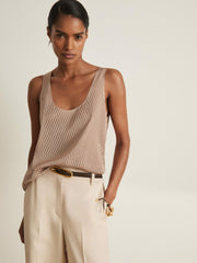 Reiss | Atelier Laser-Cut Vest Top in Taupe